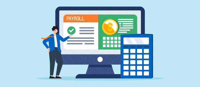 Payroll software with calculator illustration