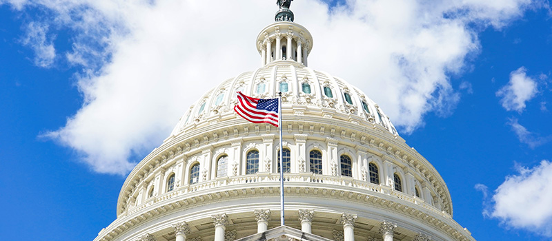 US Capitol dome with flag