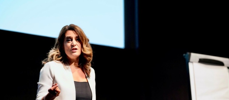 Samantha Simmonds speaks on stage at ManpowerGroup 2026, The Power of People