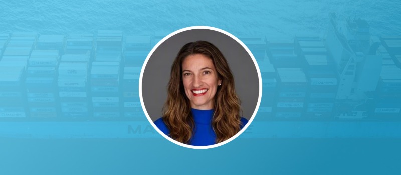 Businesswoman with shipping container background