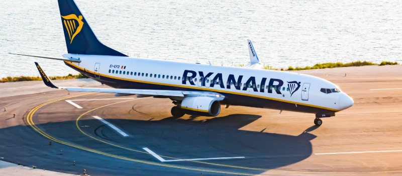 Ryanair airplane taxiing on runway