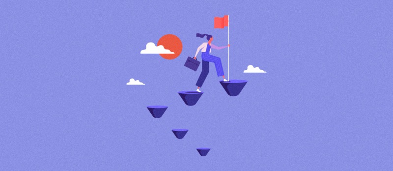 Businesswoman climbing steps success