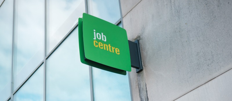 Job centre green sign exterior