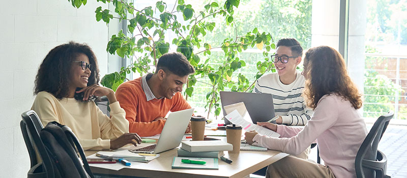 Diverse team collaborating in office