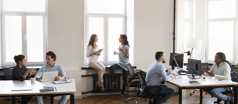 Modern open office team collaboration