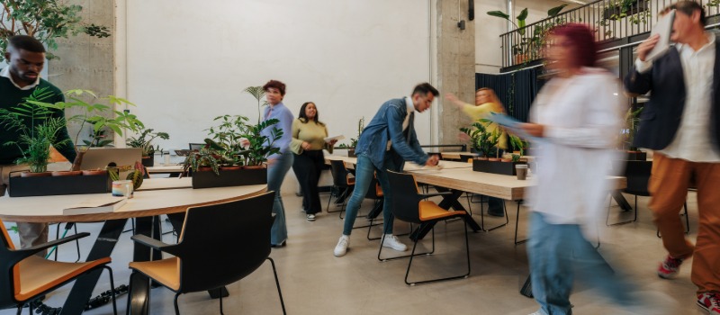 Busy modern coworking office space