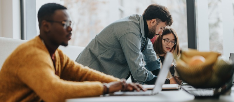 Team collaborating in modern office