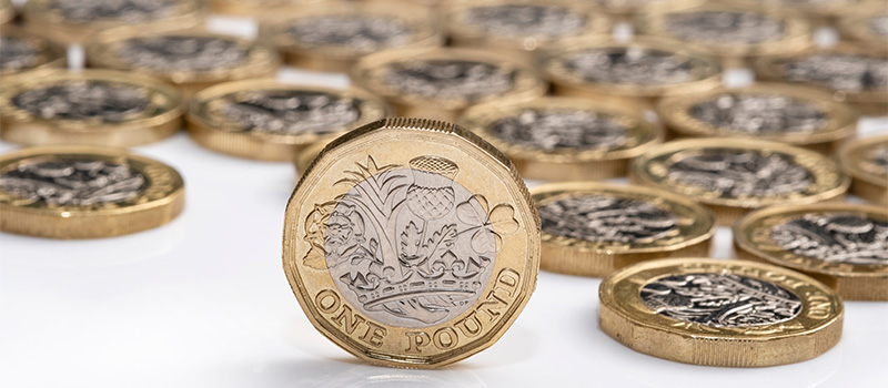 British one pound coins closeup