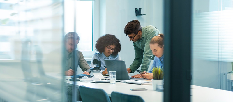 Team collaborating in modern office