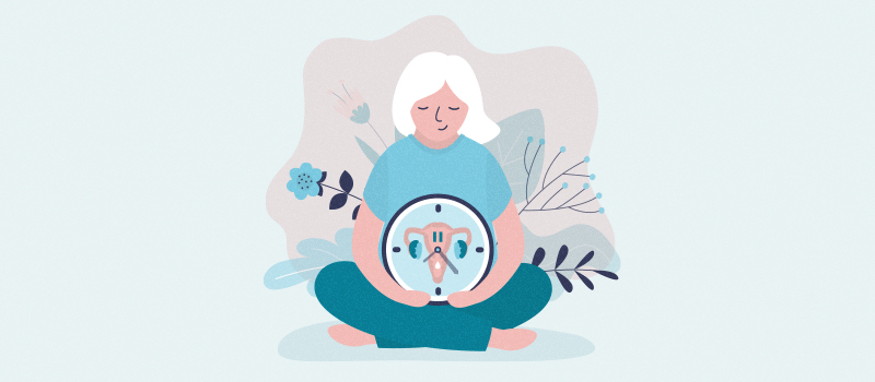 Menopause woman holding uterus