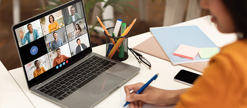 Virtual team meeting on laptop
