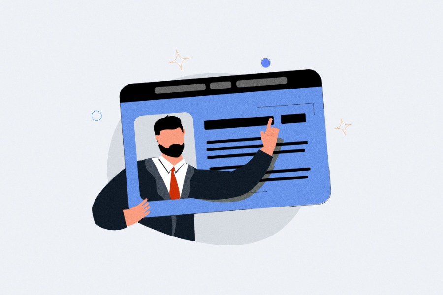 Graphic of a businessman holding a digital ID card