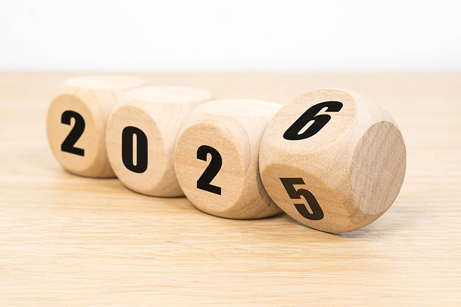 Wooden blocks changing to 2026