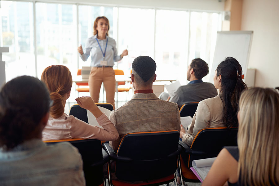 Business training seminar with instructor