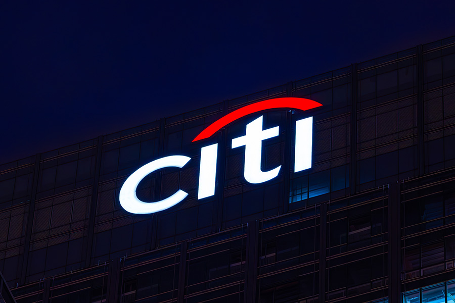 Citi Bank illuminated logo building
