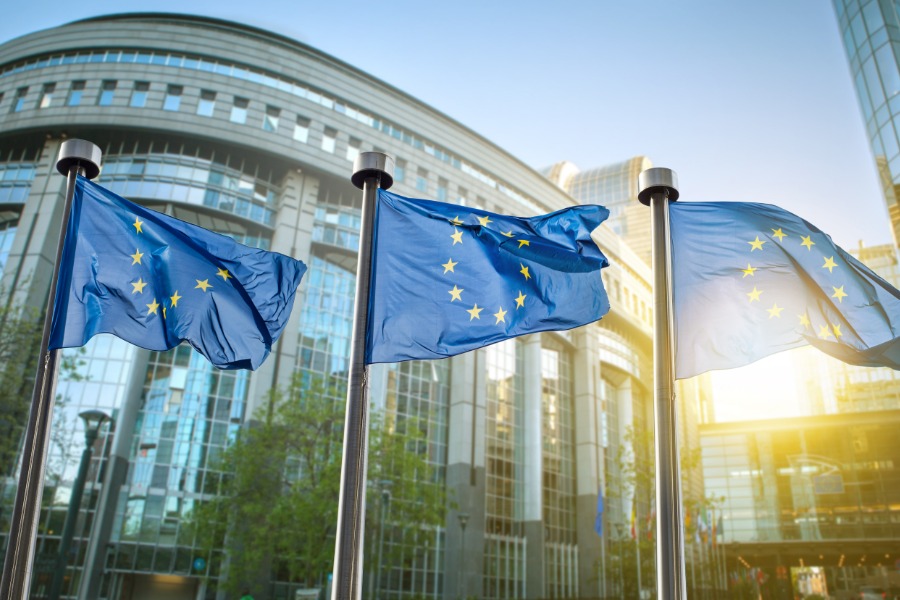 European Union flags outside parliament