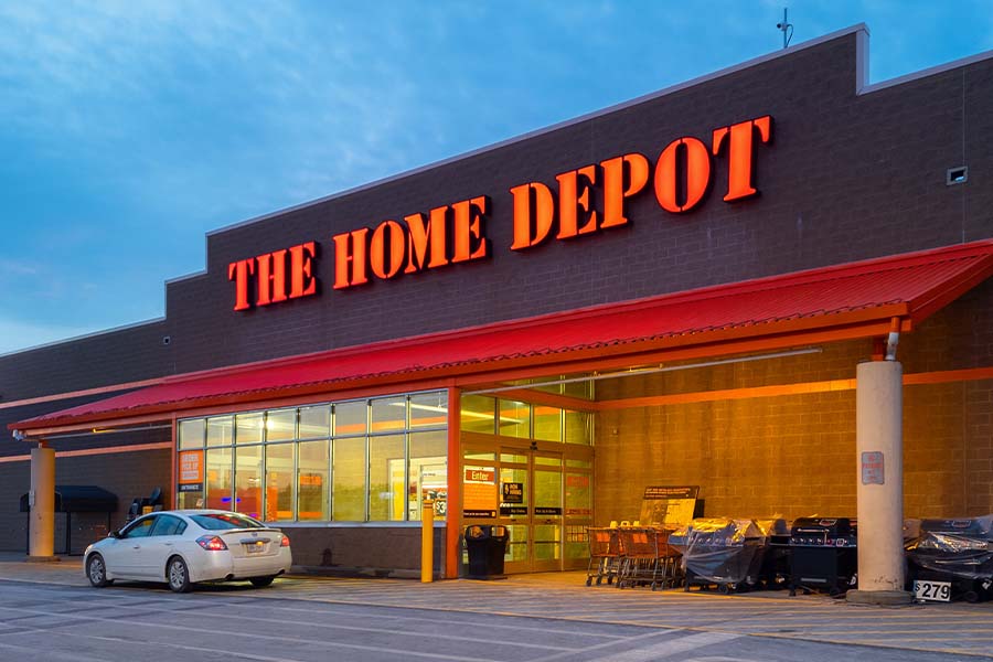 Home Depot store exterior evening