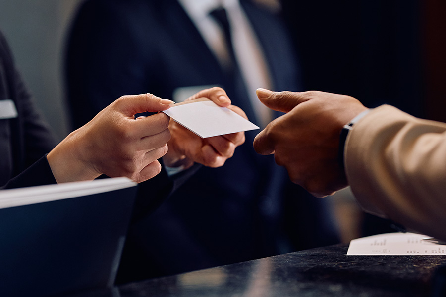 Business card exchange between professionals