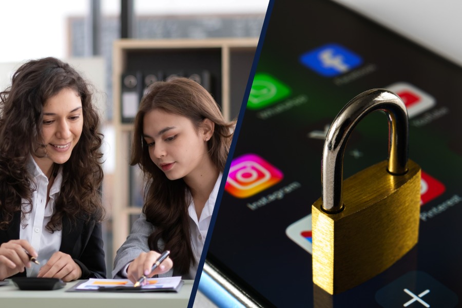 Business meeting and social media security