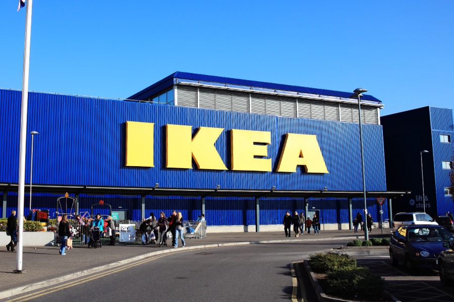 IKEA store exterior with customers