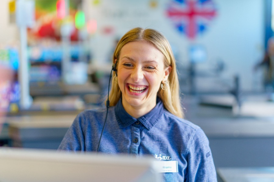 Smiling customer service representative headset