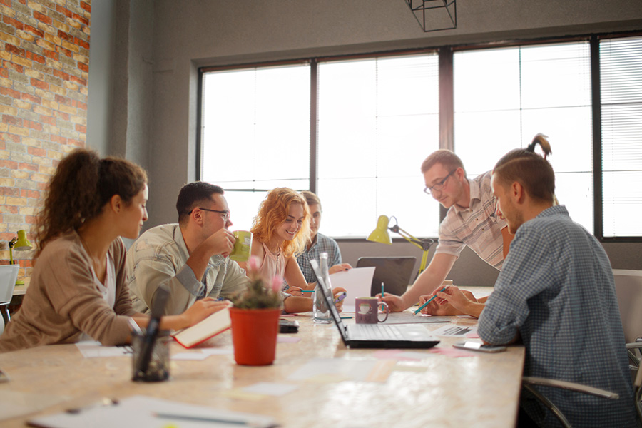Team collaborating in modern office