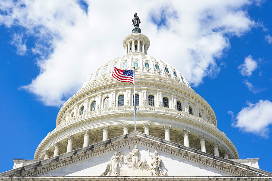 US Capitol dome with flag