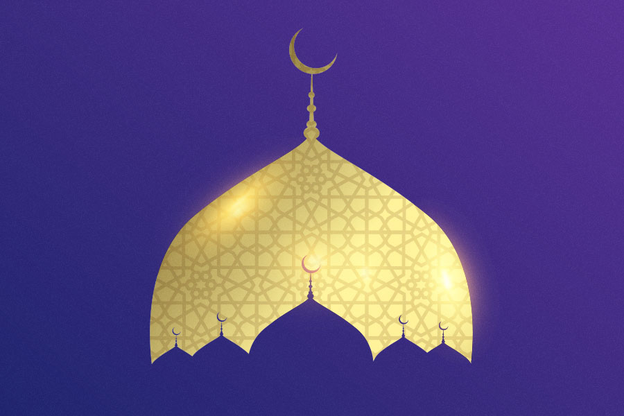 Golden mosque dome with crescent