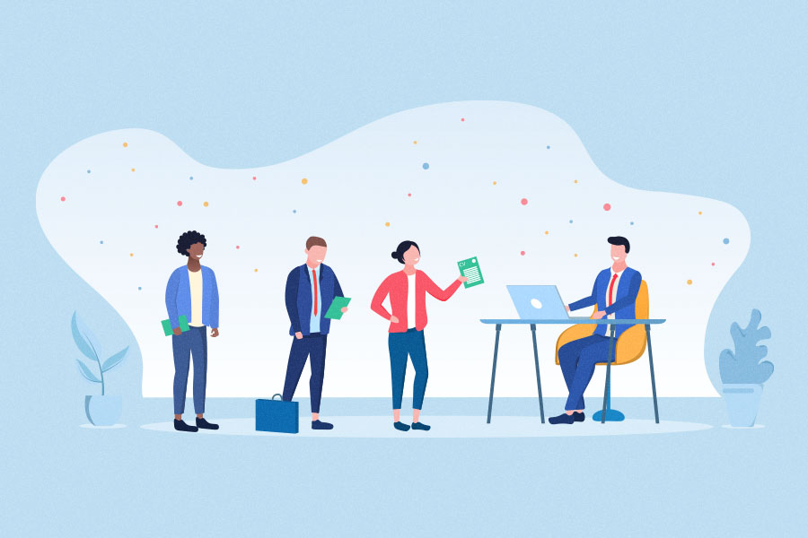 Permanent jobs become harder to find as 1 in 4 firms turn to freelance & contractors Job interview candidates waiting line