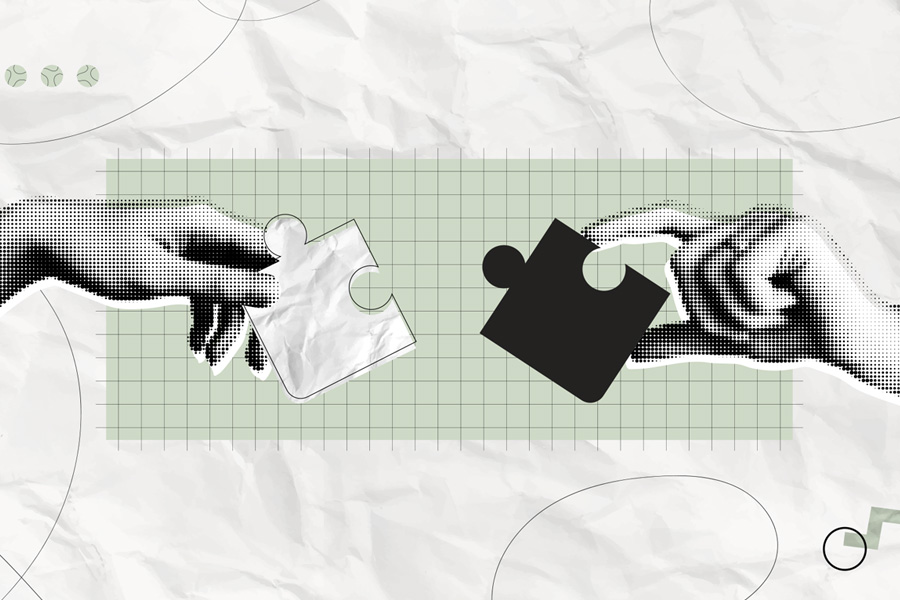 Hands holding puzzle pieces illustration