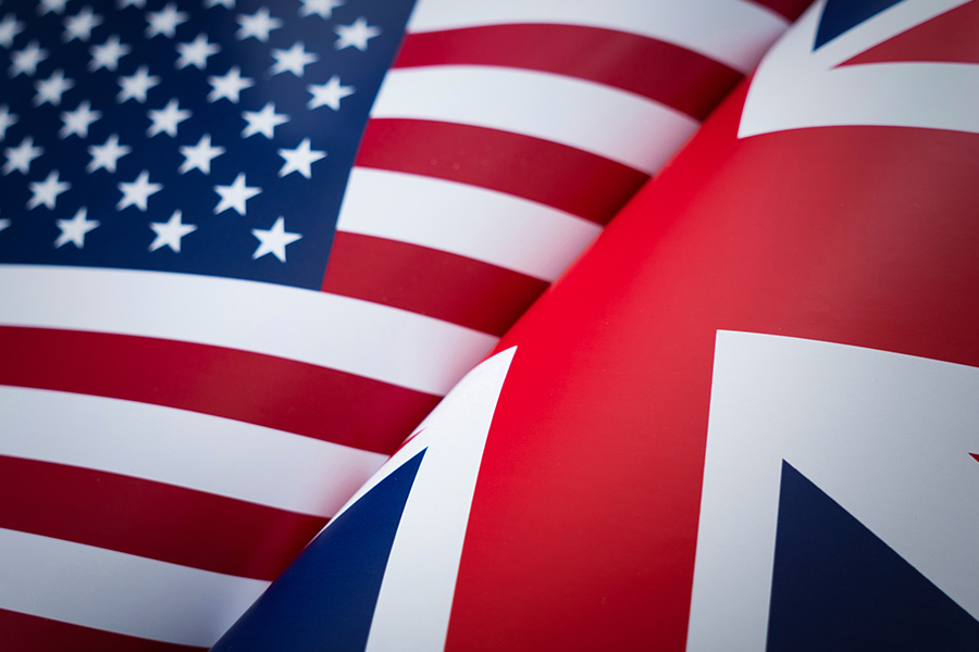 USA and UK flags together