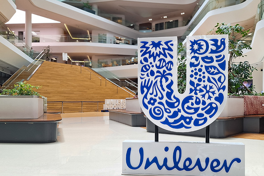 Unilever logo in modern lobby