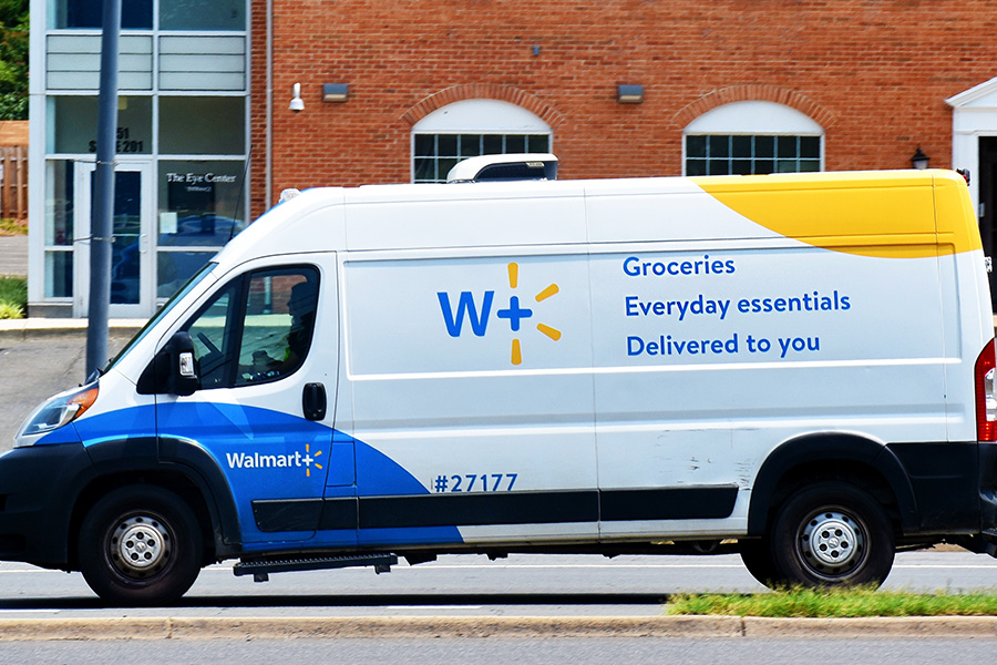 Walmart grocery delivery van driving