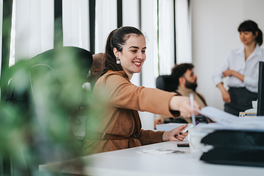 Smiling woman working in office